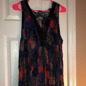 Free People blue and lace floral print slip